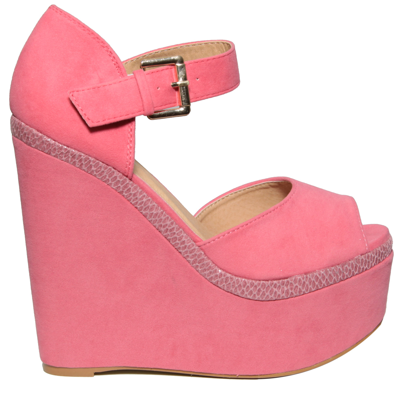 Pink Snakeskin Buckle Wedge Shoe Preview